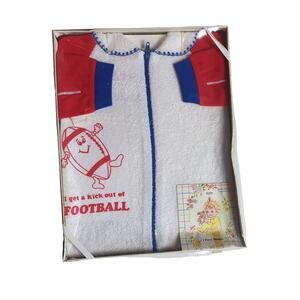 Vintage 80's Boy Baby Kids 1 Piece Sleeper Football - Size Birth to 11 lbs.